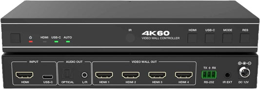 1 input 4 output - 2x2 Video Wall Processor for 4 Monitors - 4K60hz