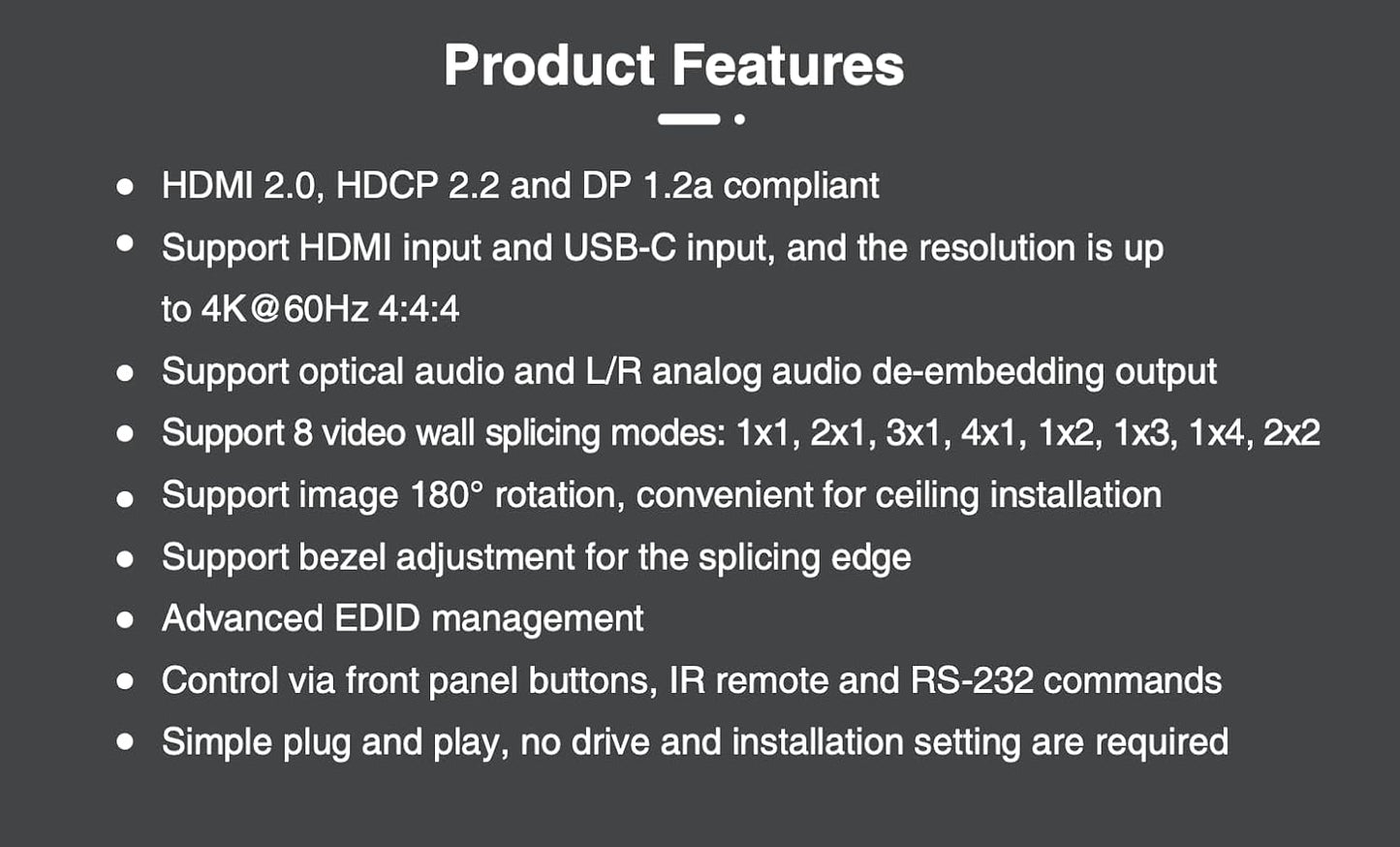 1 input 4 output - 2x2 Video Wall Processor for 4 Monitors - 4K60hz