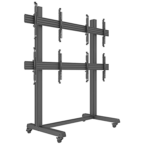 2x2 Video Wall Rolling Cart Display with Micro Adjustment Arms