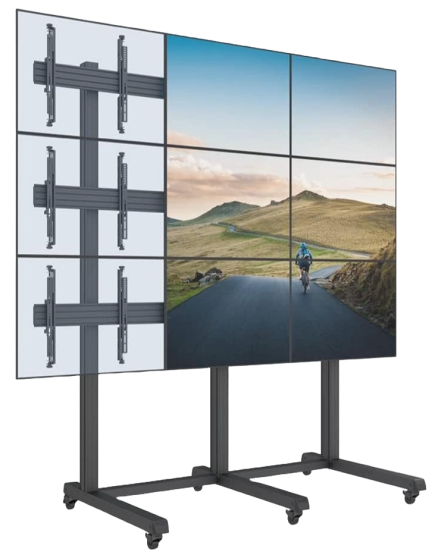 3x3 Video Wall Rolling Cart Display with Micro Adjustment Arms