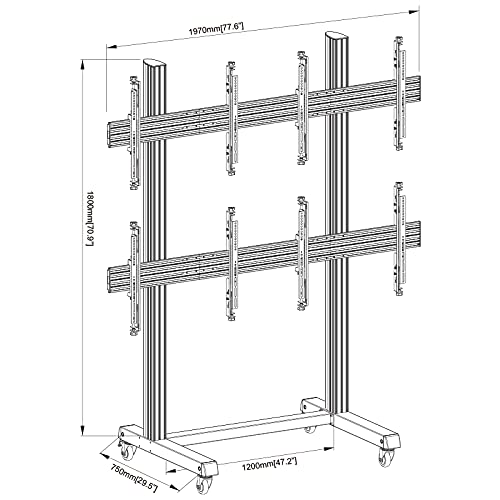 2x2 Video Wall Rolling Cart Display with Micro Adjustment Arms