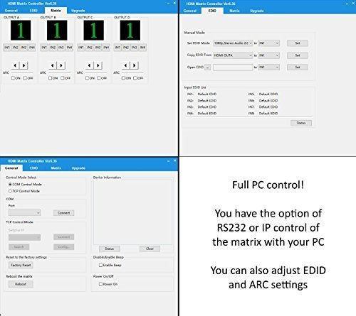4x8 4x4 HDBT 4K HDMI Matrix SWITCHER w/ Four ETHERNET PoC RECEIVERS (CAT5e or CAT6). HDCP2.2 HDTV Routing 100M SELECTOR SPDIF Audio CONTROL4 Savant Home Automation Internet