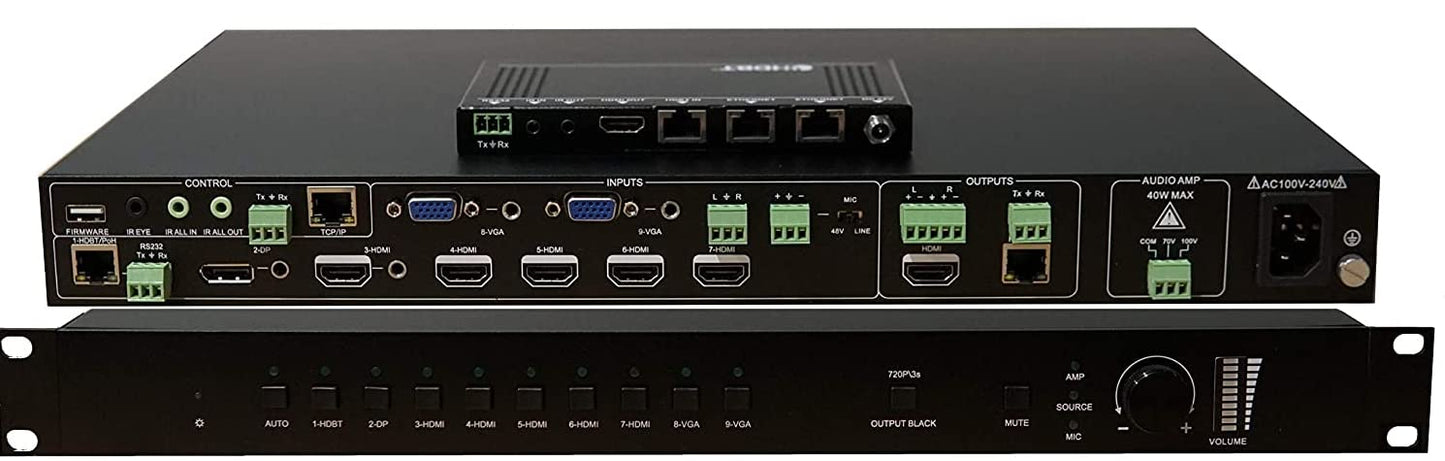 4K 9x2 Conference Room Huddle Church Lecture Presentation Classroom Processor Amplifier Controller HDbT 60hz HDMI Displayport Video Audio Microphone Control4 Savant URC RTI 4K60hz Amp