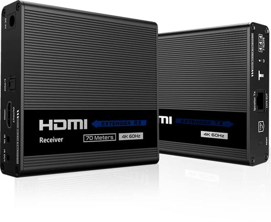 4K HDBT Extender Kit HDR 18GBPS HDMI Over Single CAT5e CAT6 CAT7 2.0B 4K @ 60hz UltraHD YUV 4:4:4 Uncompressed 230FT 70M Transmitter Receiver IR RS232 HDCP2.2 CONTROL4 Savant Home Automation 4K2K