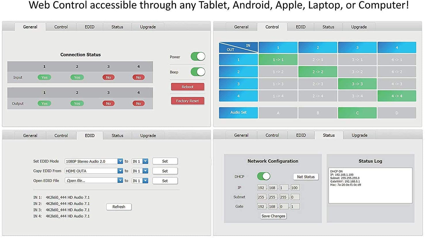 8x16 HDR 18GBPS HDbaseT 4K HDMI Matrix SWITCHER 8 PoC Receivers HDMI 2.0a 2.0 CAT6 CAT5e HDMI HDCP2.2 Routing SPDIF Audio CONTROL4 Savant Home Automation