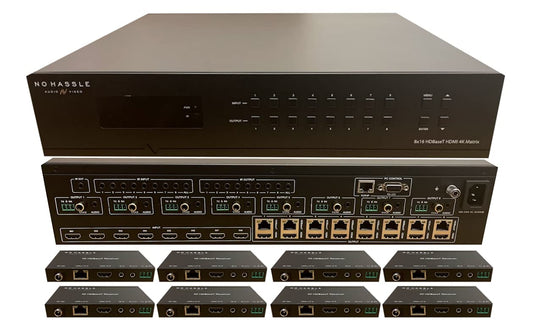 8x16 HDbaseT 4K Matrix SWITCHER 8x8 16x16 with 8 Receivers (CAT5e or CAT6) HDMI HDCP2.2 HDTV Routing SELECTOR SPDIF Audio CONTROL4 Savant Home Automation 4K2K
