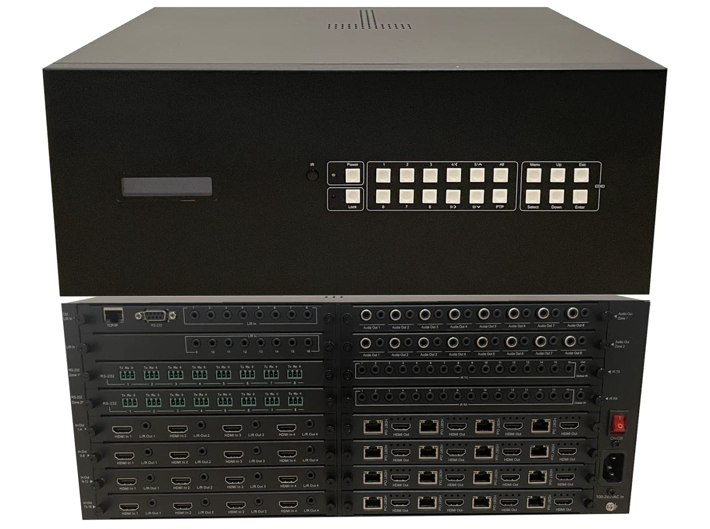 16x32 HDbaseT Matrix Switcher 4K HDR 18gbps HDMI 230FT 16 POE Receivers Audio Switch 70M 8x8 16x16 (CAT5e, CAT6, CAT7, CAT8) HDCP2.2 HDTV Routing SPDIF CONTROL4 Savant Home Automation