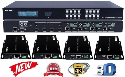 4x4 HDbaseT 4K HDMI Matrix SWITCHER w/ Four PoC RECEIVERS! HDCP2.2 HDTV Routing SELECTOR SPDIF Audio CONTROL4 Savant Home Automation