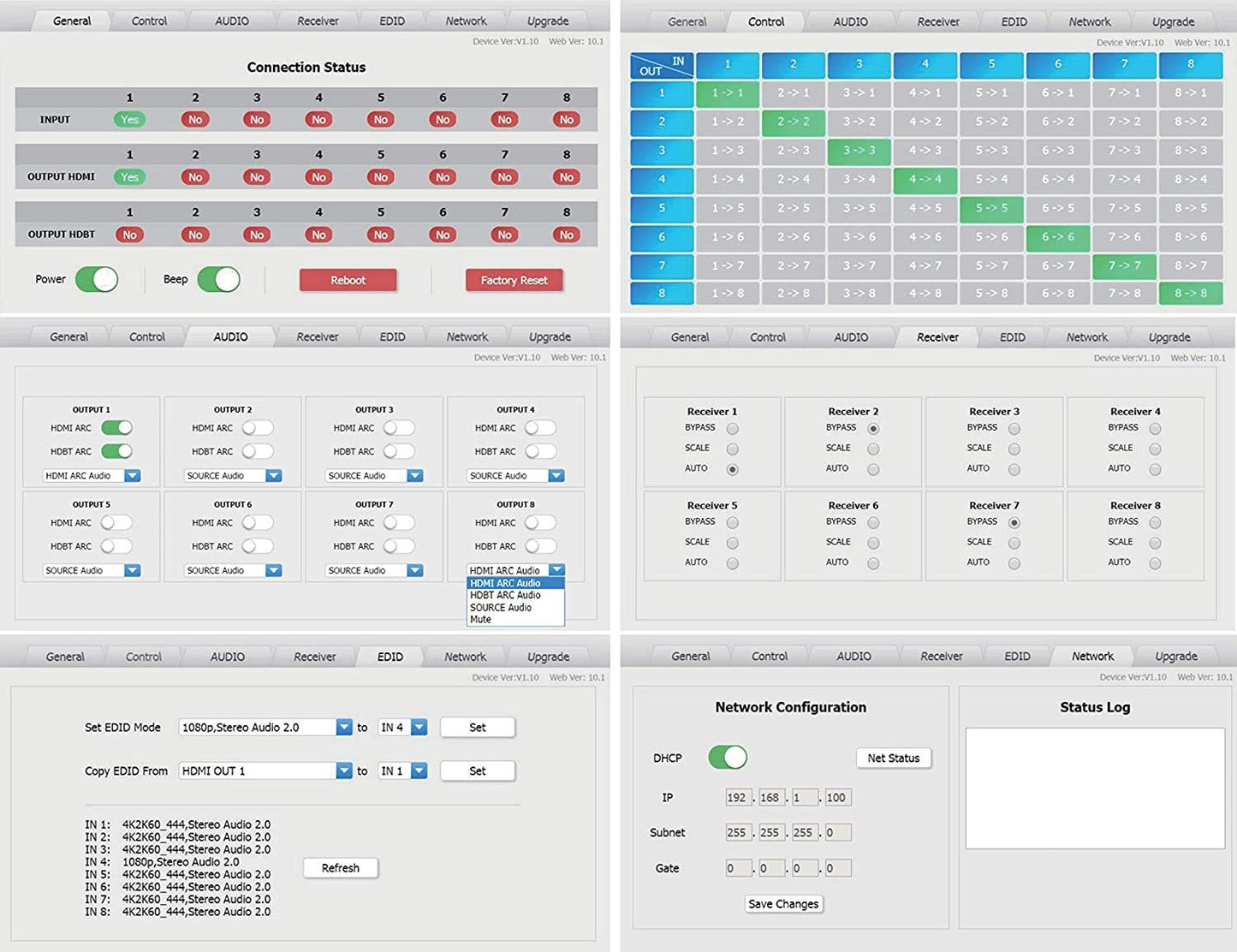 8x16 8x8 HDR 18GBPS HDbaseT 4K Matrix Switcher ARC Downscaling 16x16 with 8 Receivers HDMI 2.0a 2.0 CAT6 CAT5e HDMI HDCP2.2 Routing SPDIF Audio CONTROL4 Savant Home Automation