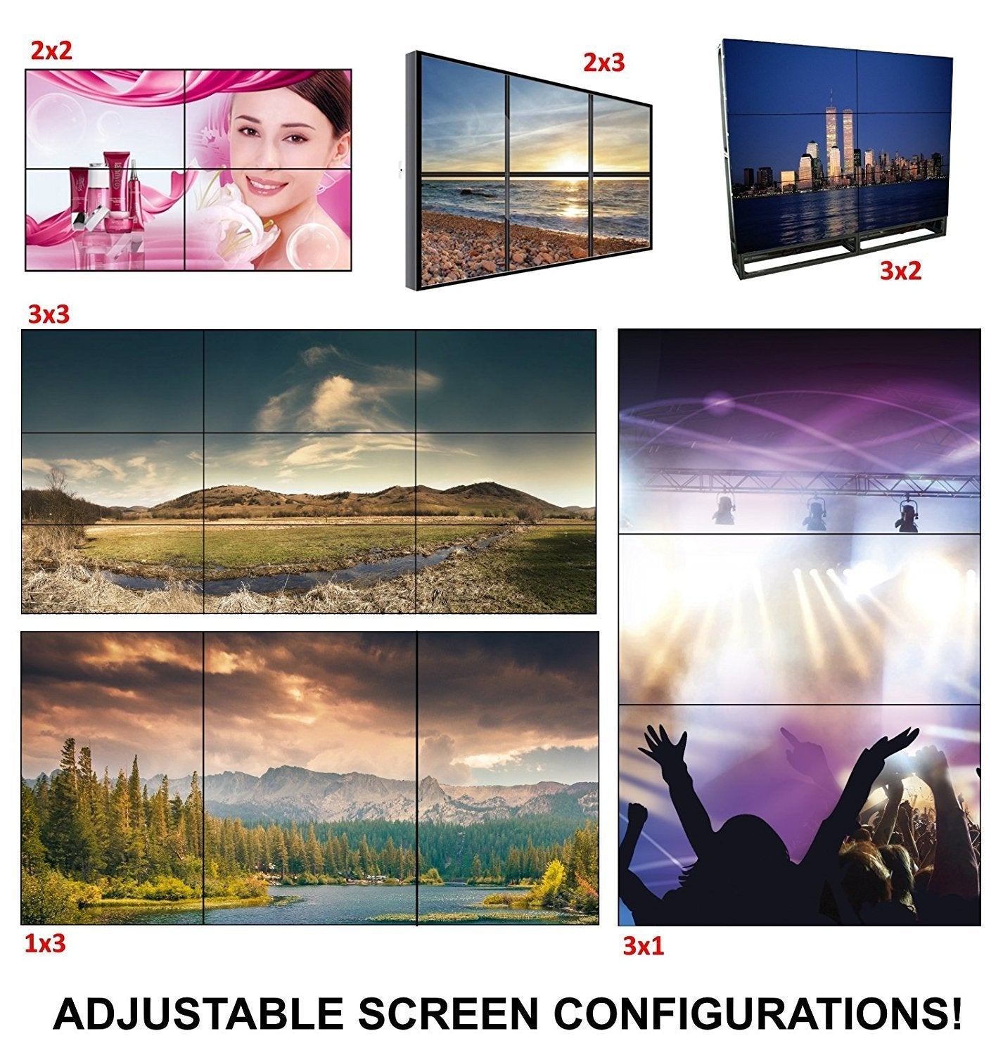 3x3 HDMI Video Wall Processor (2023 Version) HD TV 1080P Matrix Controller Splicer Splitter Display 3x2 2x2 3x1 1x3 2x3 4x2 2x4