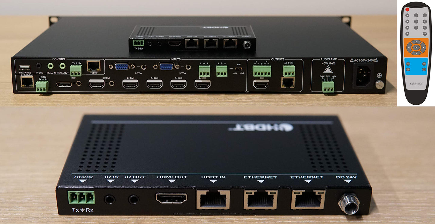 4K 9x2 Conference Room Huddle Church Lecture Presentation Classroom Processor Amplifier Controller HDbT 60hz HDMI Displayport Video Audio Microphone Control4 Savant URC RTI 4K60hz Amp