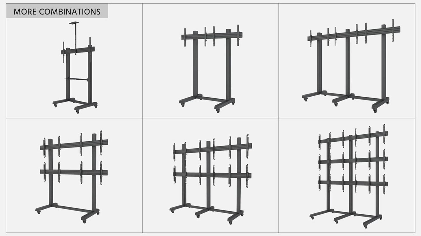 3x3 Video Wall Rolling Cart Display with Micro Adjustment Arms