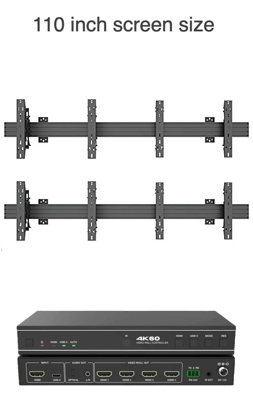 2x2 Video Wall Mount Package with four 55" Monitors, Wall Mount, and 1 input processor