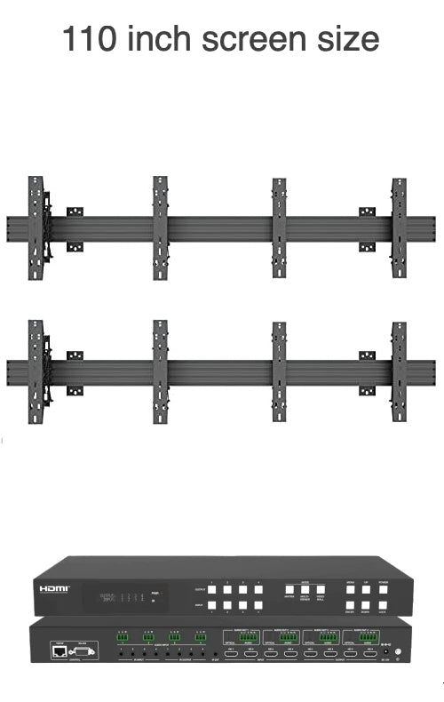 2x2 Video Wall Mount Package with four 55" Monitors, Wall Mount, and 4 input processor