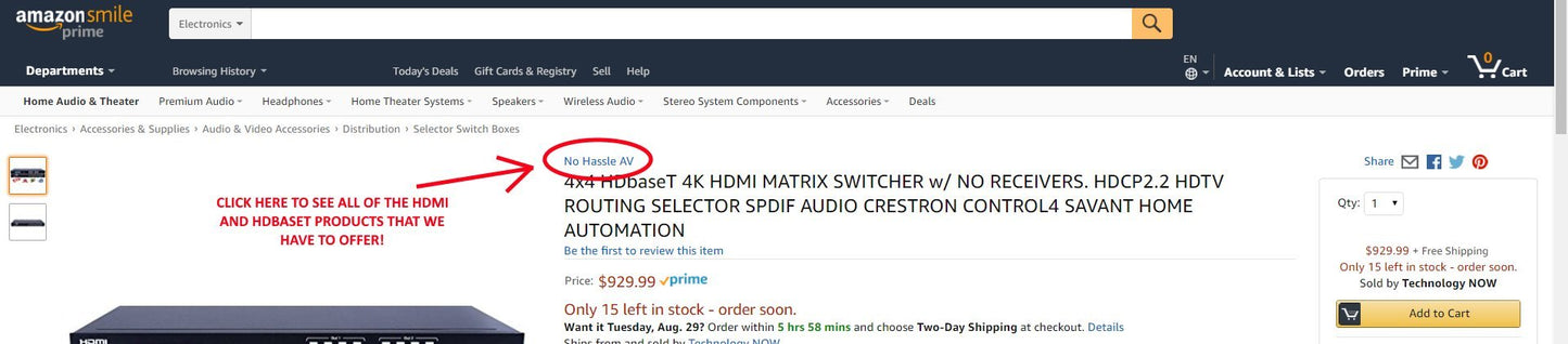4x4 HDBT 4K HDMI Matrix SWITCHER w/ NO RECEIVERS. HDCP2.2 HDTV Routing SELECTOR SPDIF Audio CONTROL4 Savant Home Automation