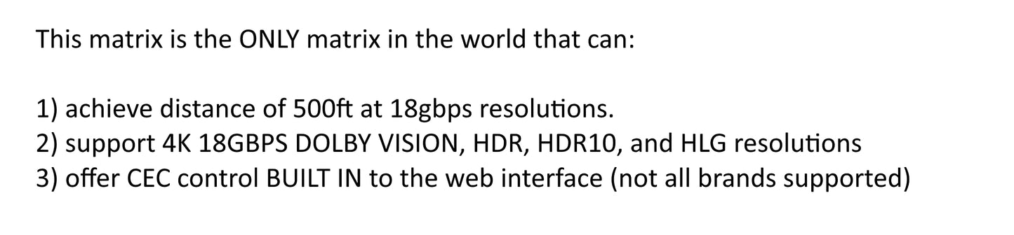 No Hassle AV - 8x16 HDbaseT 4K Matrix Switcher Long Range 330ft with 8 ETHERNET Receivers 100m 8x8 16x16 (CAT5e or CAT6) HDMI HDCP2.2 HDTV Routing SPDIF Audio CONTROL4 Savant Home Automation