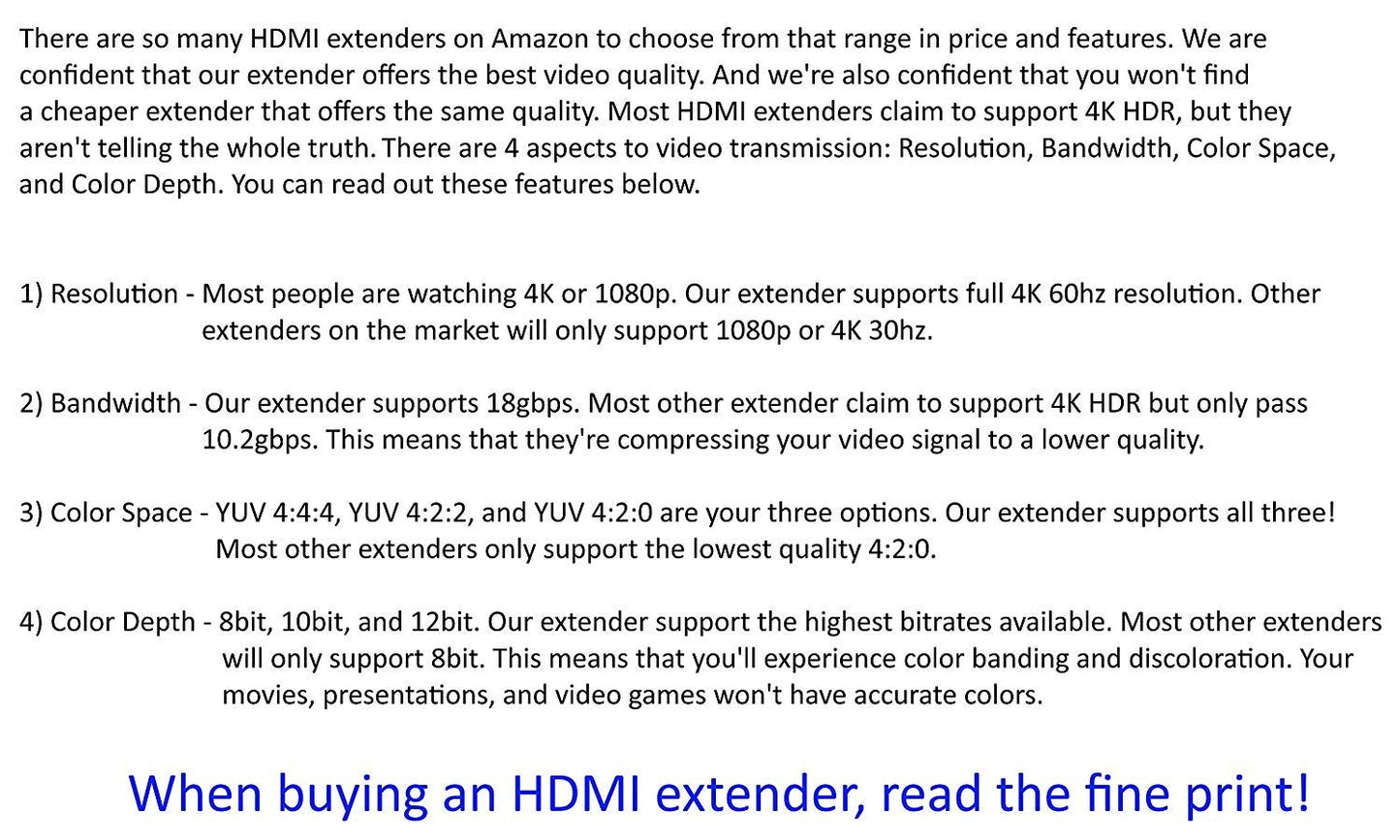 4K HDR HDbaseT Long Range HDMI Extender Kit 330ft 100m ETHERNET 18GBPS Single CAT5e CAT6 CAT7 2.0B 4K @ 60hz UltraHD YUV 4:4:4 Uncompressed Transmitter Receiver IR RS232 HDCP2.2 CONTROL4 Savant