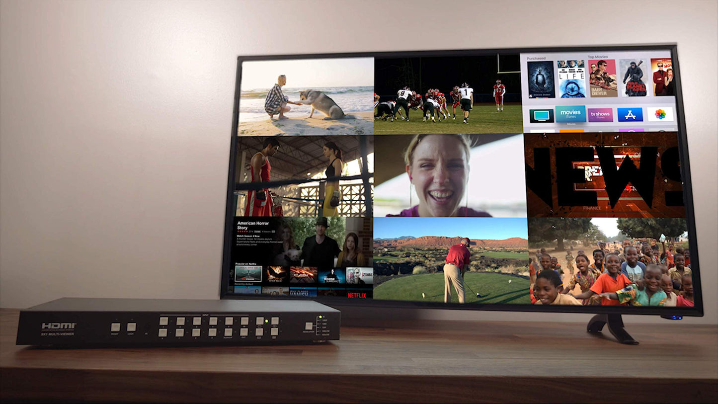 9x1 Tiling 4K Multiviewer Multiplexer 9 Screen Processor PIP Controller Switcher Downscaling Switch HD 1080p Source Picture in Picture Savant Control4 RTI URC