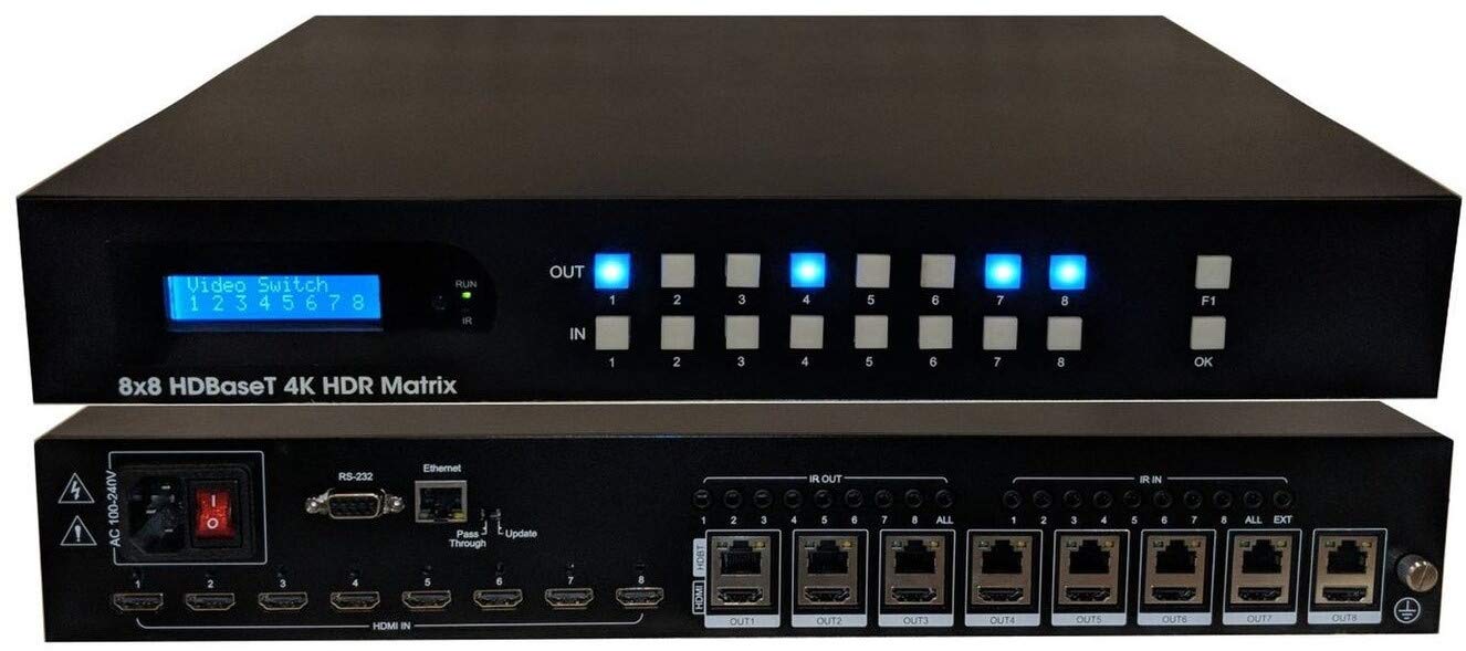 8x16 8x8 HDR 18GBPS HDbaseT 4K Matrix SWITCHER 16x16 with 8 Receivers ...