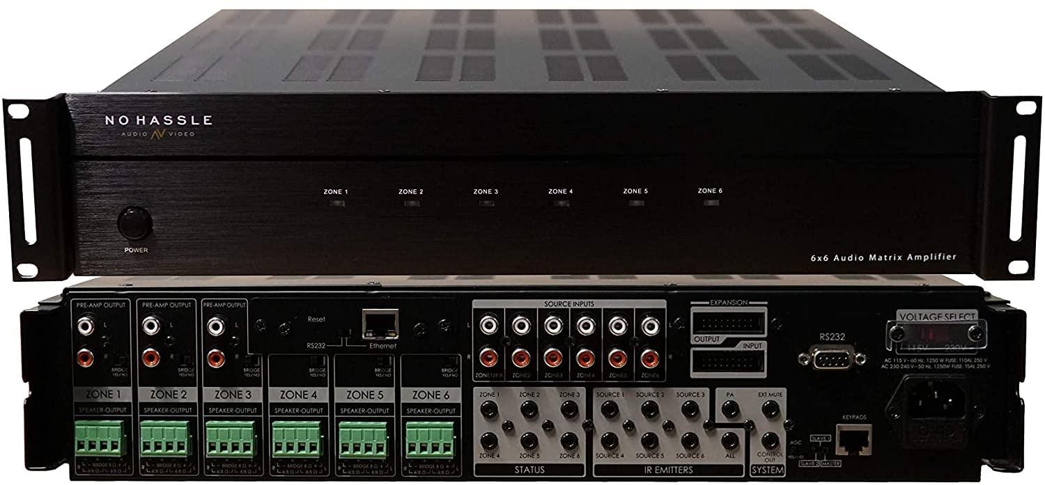 6x6 Whole House Amplifier Matrix Smart Home Amp with App 50 Watts 6 Zo ...