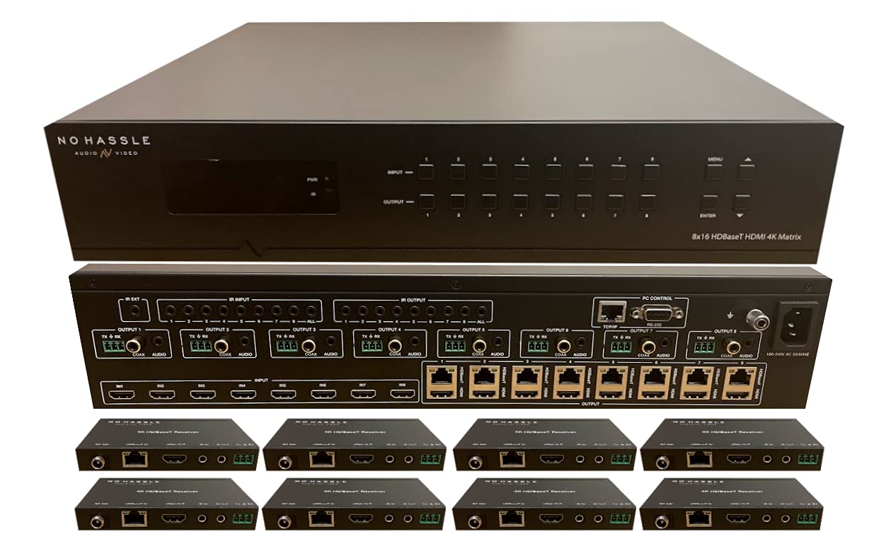 8x16 HDbaseT 4K Matrix SWITCHER 8x8 16x16 with 8 Receivers (CAT5e or CAT6) HDMI HDCP2.2 HDTV Routing SELECTOR SPDIF Audio CONTROL4 Savant Home Automation 4K2K