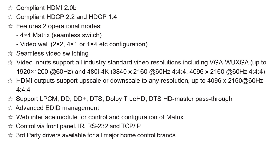 4 input 4 output 2x2 Video Wall Mini Processor for 4 Monitors 4K60