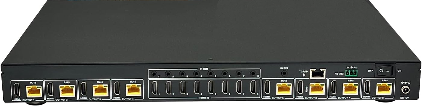 8x16 HDR 18GBPS HDbaseT 4K HDMI Matrix SWITCHER 8 PoC Receivers HDMI 2.0a 2.0 CAT6 CAT5e HDMI HDCP2.2 Routing SPDIF Audio CONTROL4 Savant Home Automation
