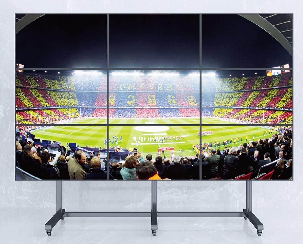 3x3 Video Wall Rolling Cart Display with Micro Adjustment Arms